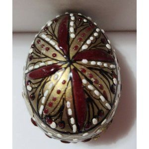 Romanian Pysanky Hand Painted Real Easter Egg Gold Base Beautiful Red Pin Wheel